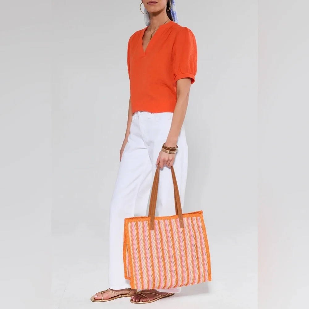 Shiraleah Maya Orange Woven Tote – NWT | Raffia Beach Pool Bag - Picture 2 of 7